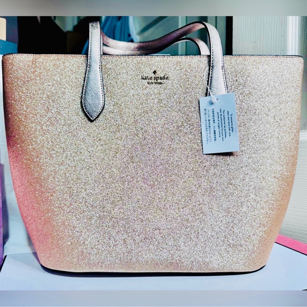 Kate Spade Lrg Gold Glitter Tote Shoulder Bag NWT - Picture 7 of 17